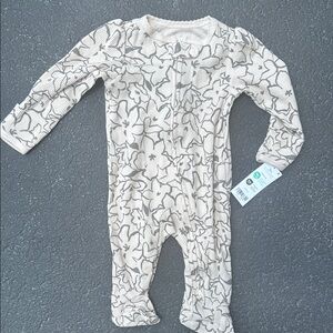 Carter's Cream and Gray Footies One Piece with Delicate Floral Design